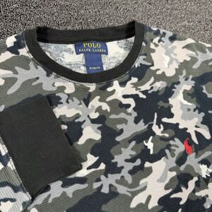 Polo Ralph Lauren Long Sleeve Thermal Shirt Mens XL Grey Camo Waffle Knit Pony